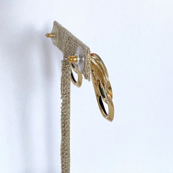 Green Pink Black Enamel Double Loop Metal Gold Tone Pierced Earrings 1.5in - Picture 7 of 9